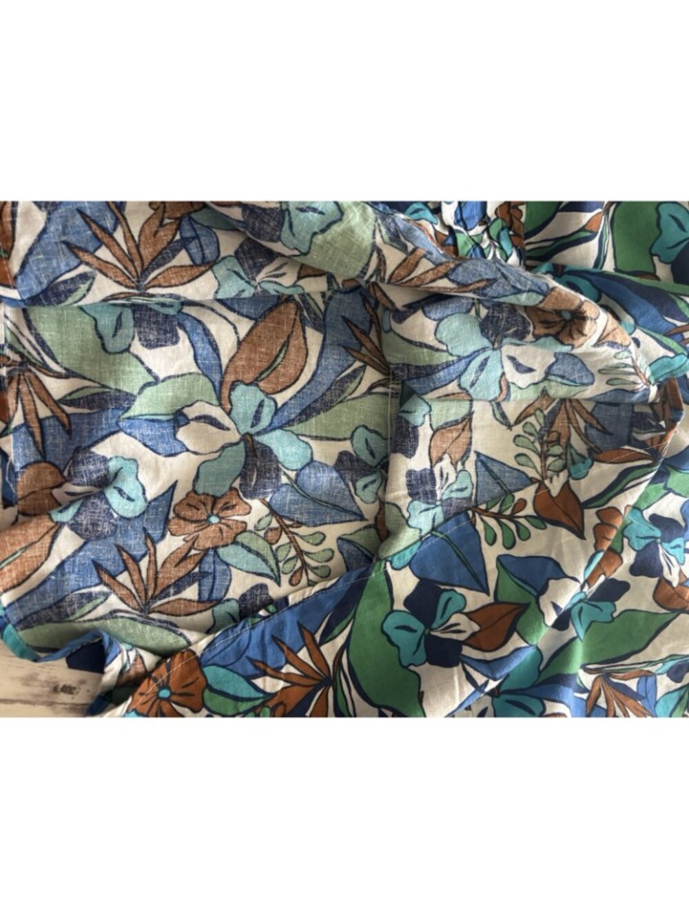 C&C California Linen Blend Maxi Dress Tropical Print Fit And Flare Large Coastal - Picture 13 of 14